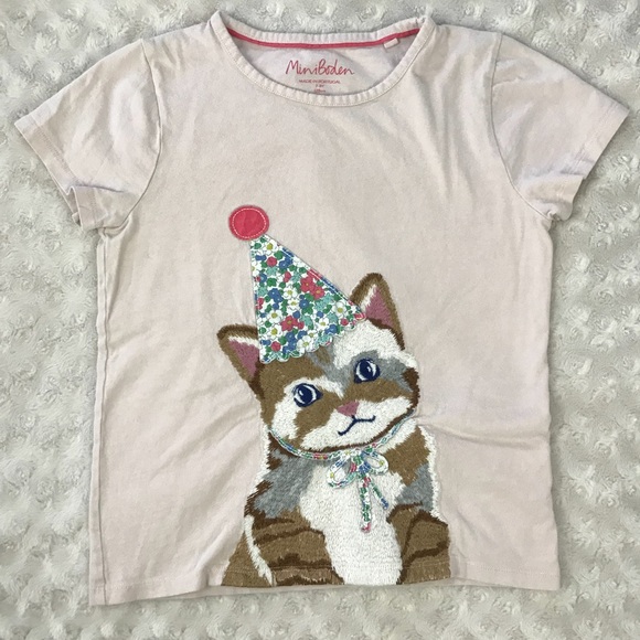NWT 5//6 or 7//8 Mini Boden White Tee w// Black Graphic Cat